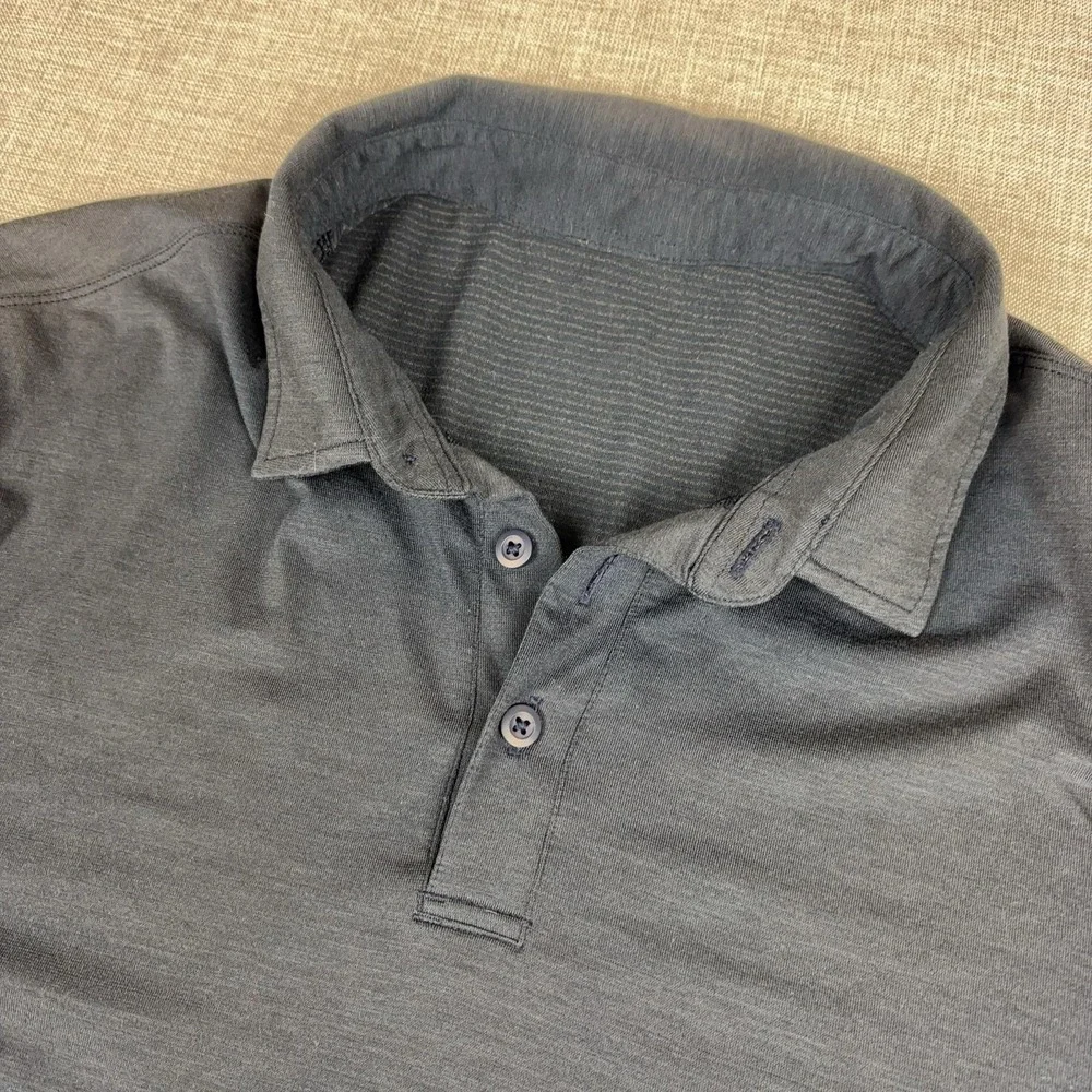 Lululemon Polo Shirt Mens L Blue Solid Lightweight Athletic Golf Short Sleeve
